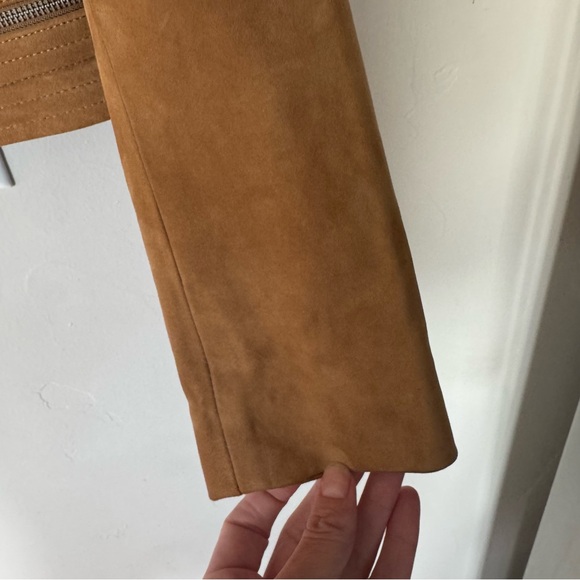 Maje Tan Caramel Brown Goat Suede Women's Biker Jacket Size 40 - Picture 7 of 12